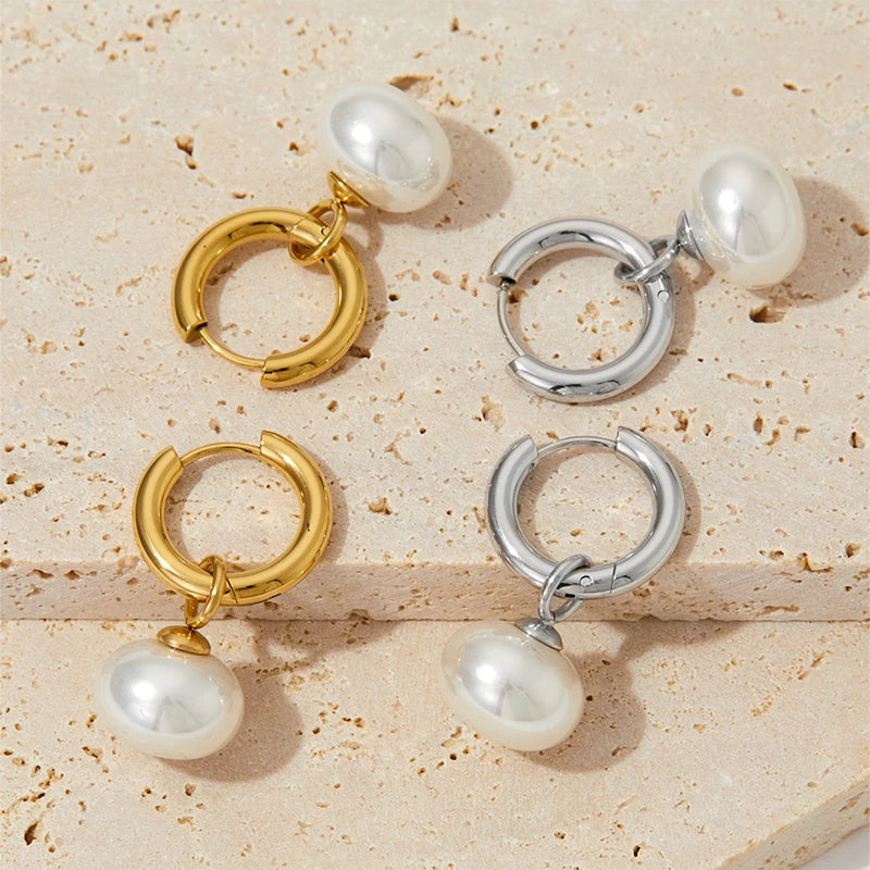 White Gold Pearl Earrings