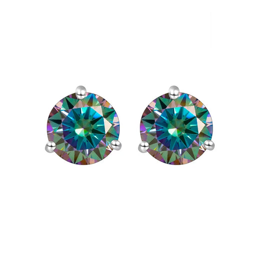 Rainbow Diamond Sterling Silver 1CT/2CT Stud Earrings