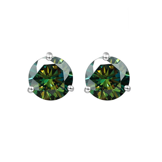 Dark Green Diamond Sterling Silver 1CT/2CT Stud Earrings