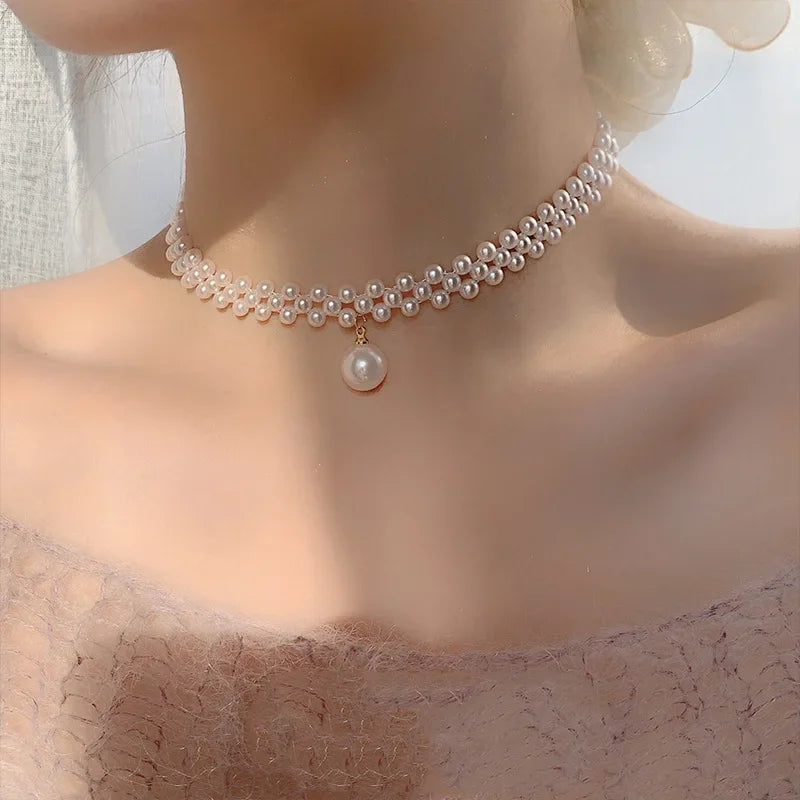 Multilayer Pearl Choker Necklaces