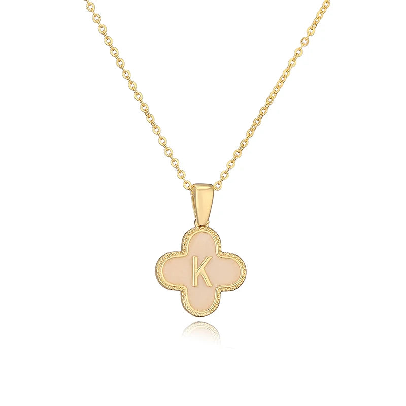 K Initials Flower Charm Necklace