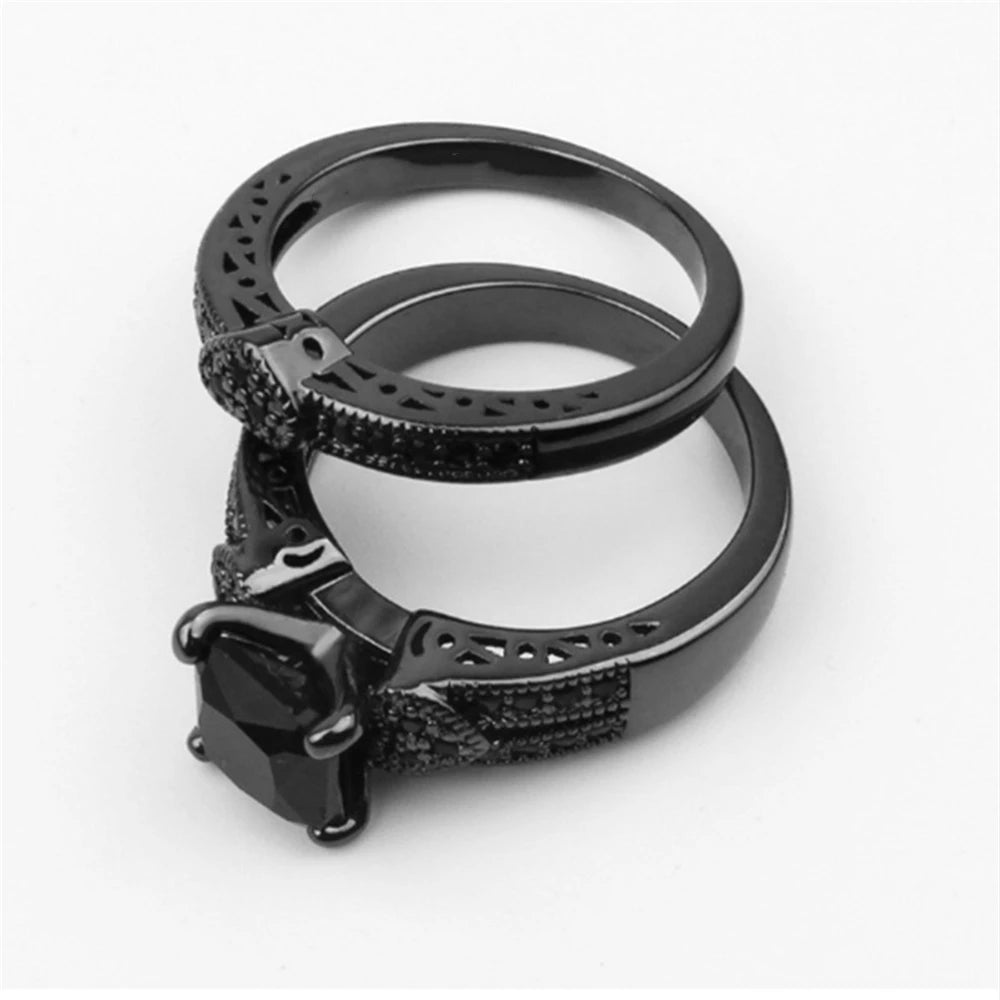 2 Pcs Black Full Zircon Stainless Steel Ring