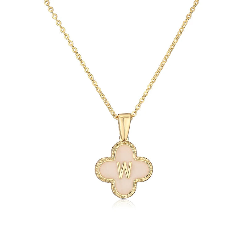 W Initials Flower Charm Necklace