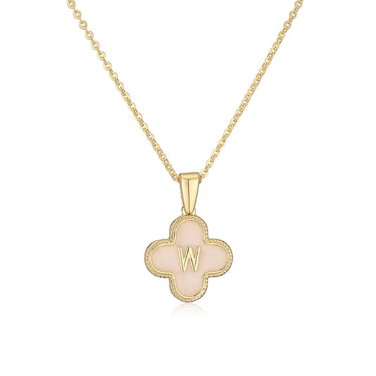 W Initials Flower Charm Necklace