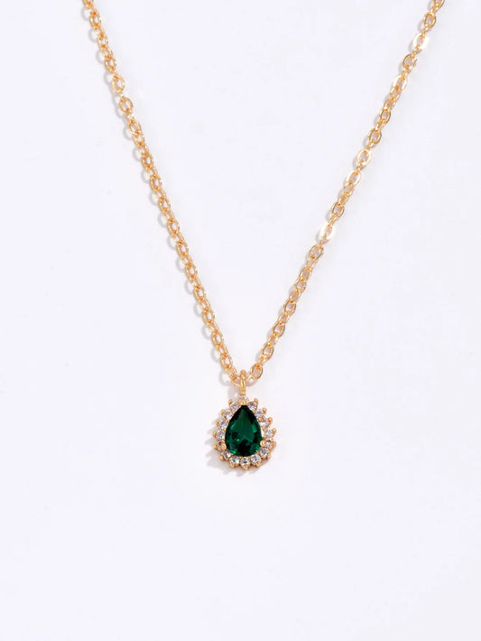 Gold Necklace Teardrop Emerald Diamond