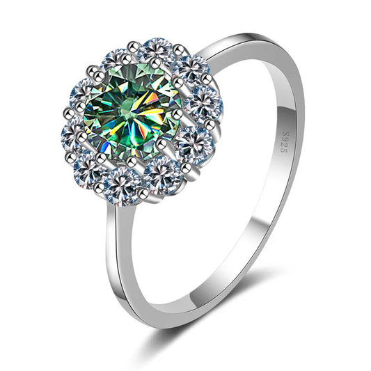 Greenish Moissanite Silver Wedding Ring