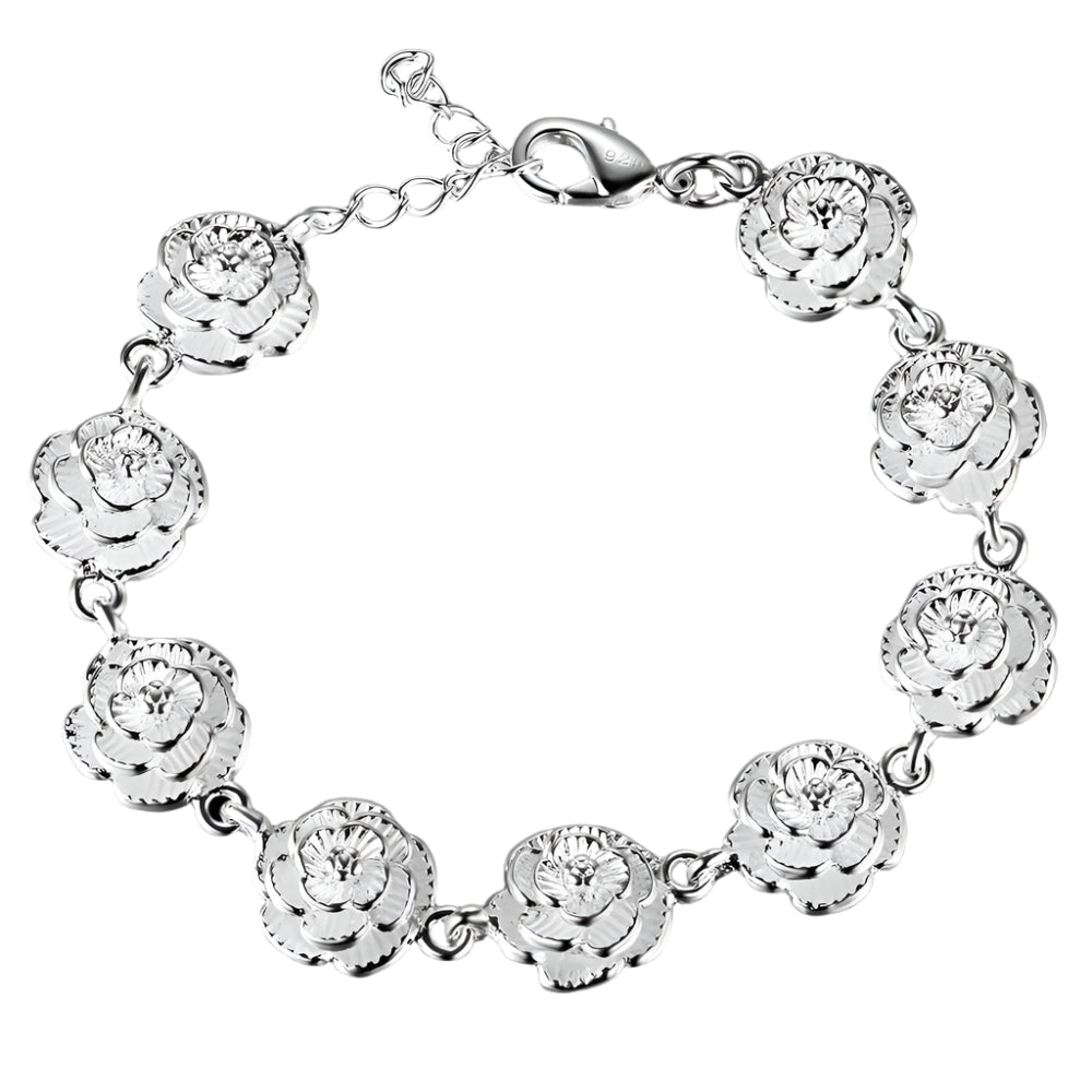 Rose Flower Chain Silver Bracelet