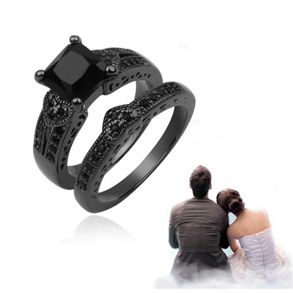 2 Pcs Black Full Zircon Stainless Steel Ring