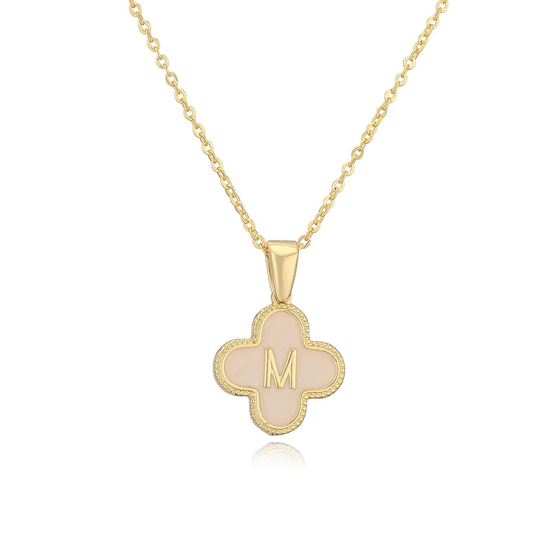 M Initials Flower Charm Necklace