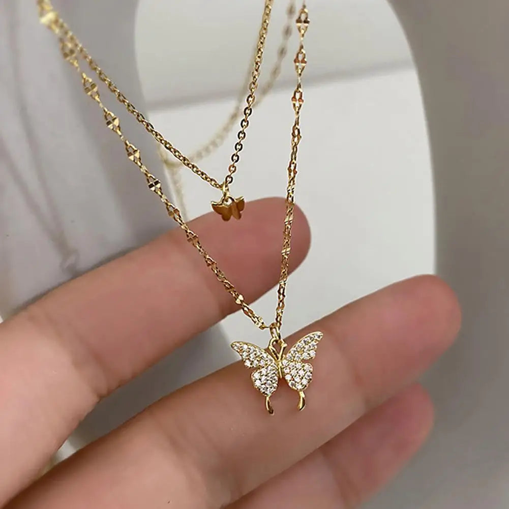 Double Gold Butterfly Necklace