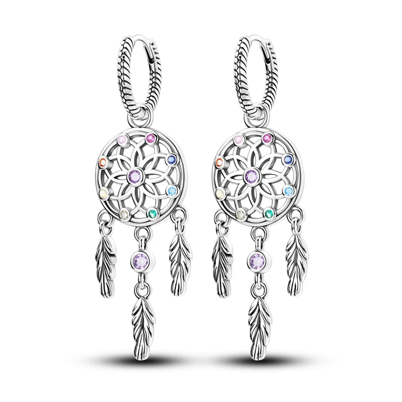 Dreamcatcher 925 Silver Hoop Earrings Fashion