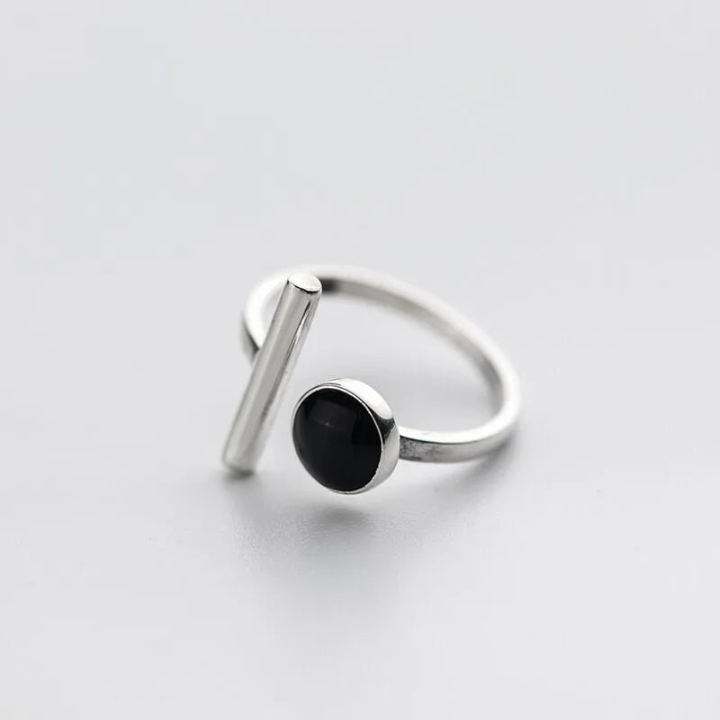 Fashion Silver Black Round Open Rings