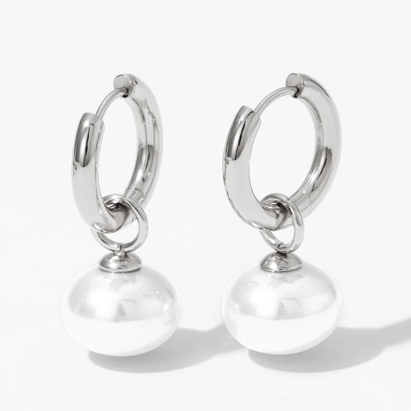 White Gold Pearl Earrings