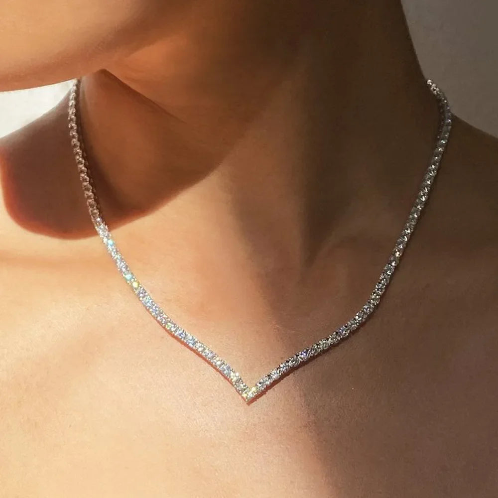 Silver V Shape Wedding Necklace