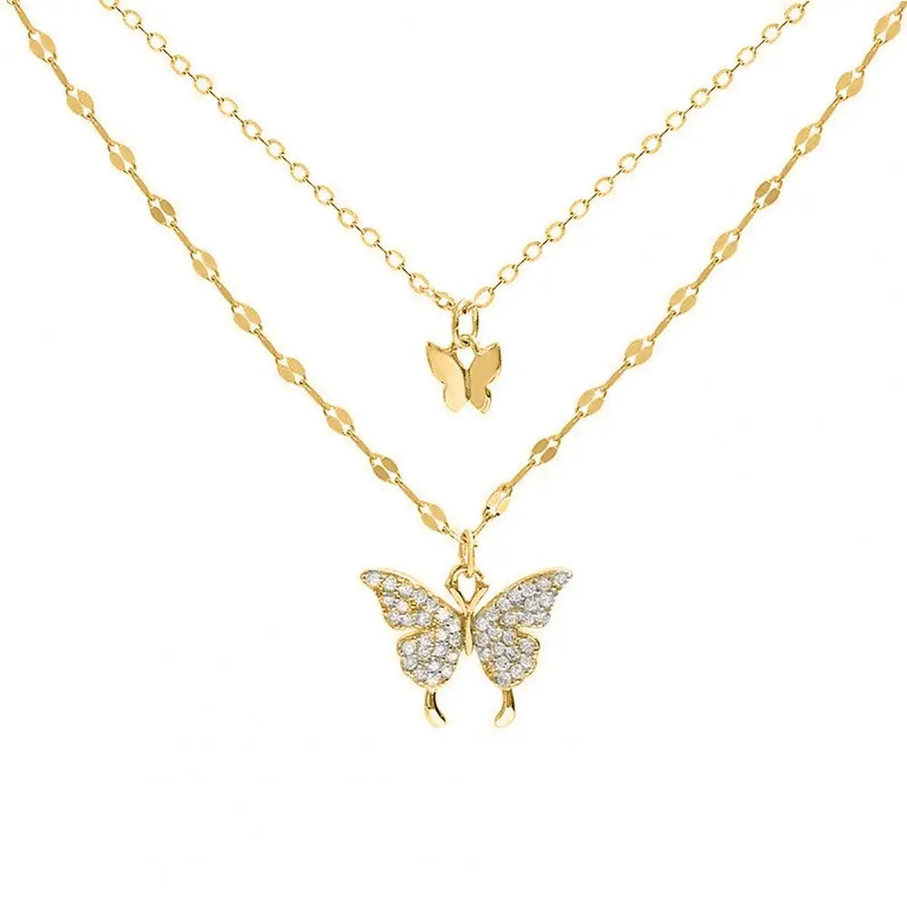 Double Gold Butterfly Necklace