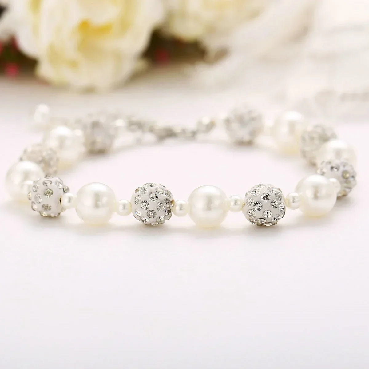 White Pearl and White Diamond Bracelet