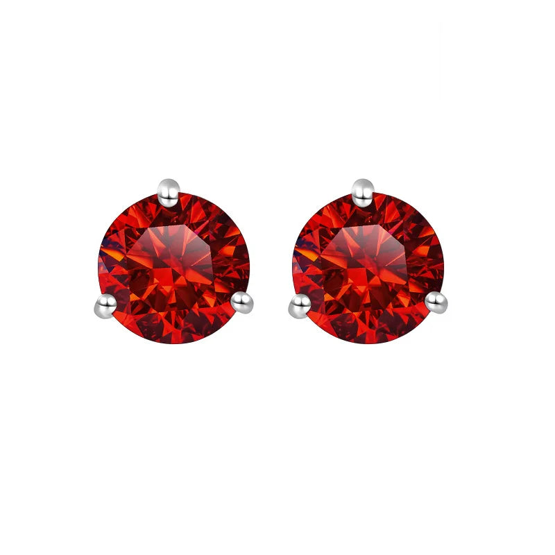 Garnet Diamond Sterling Silver 1CT/2CT Stud Earrings