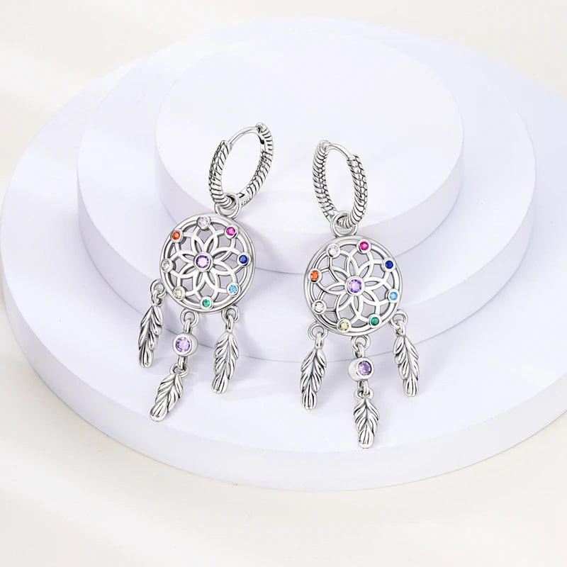 Dreamcatcher 925 Silver Hoop Earrings Fashion