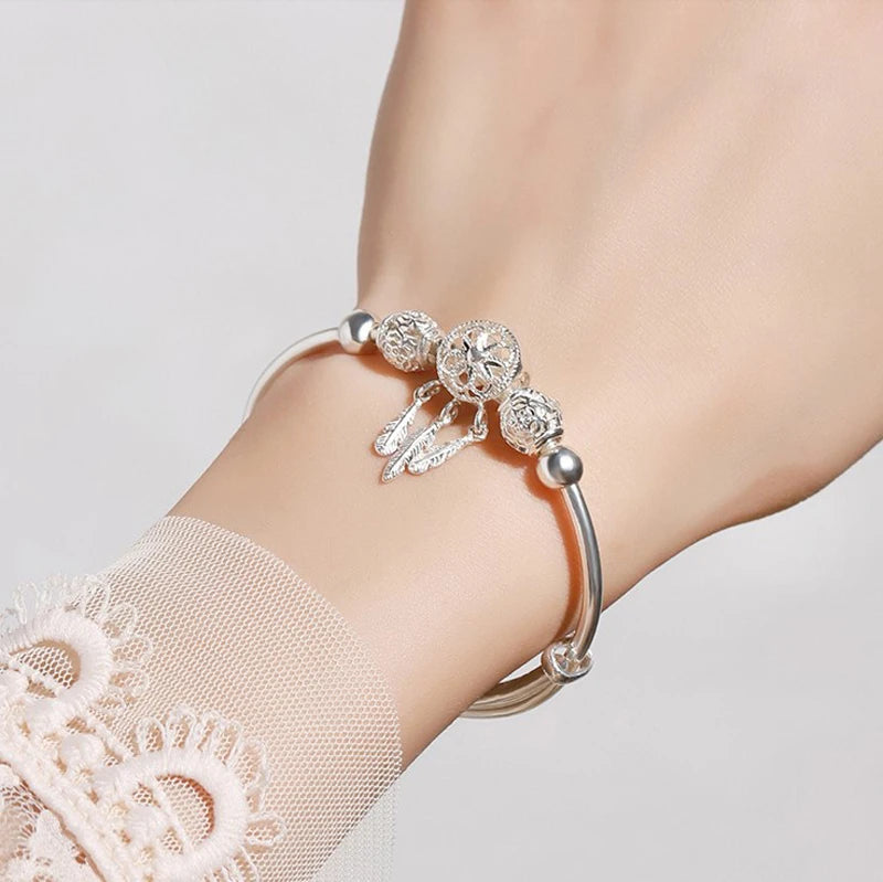 Silver Dreamcatcher Cuff Bracelet