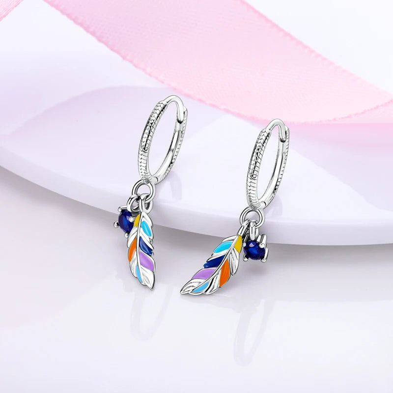 Colorful Feather Sterling Silver Earrings