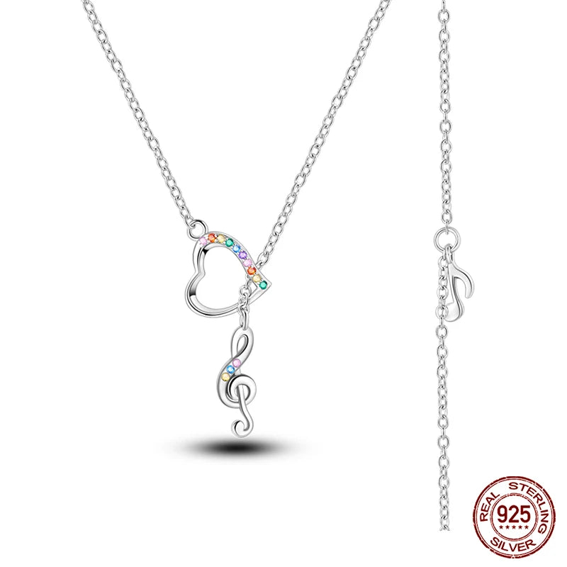 Heart and Musical Note Pendant Silver Necklace