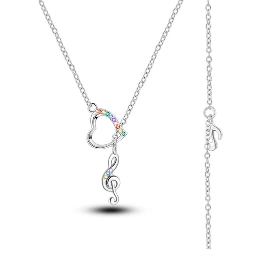 Heart and Musical Note Pendant Silver Necklace