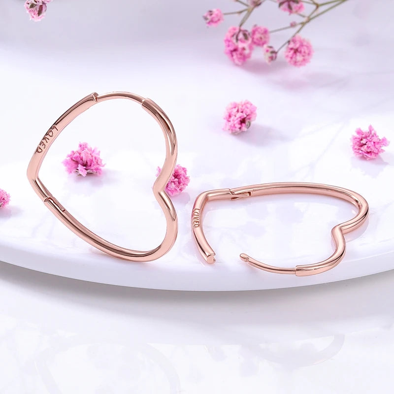 Rose Gold Heart 925 Silver Hoop