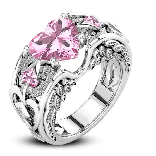 Pink Heart Wedding Band Sterling Silver