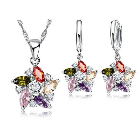 Colorful Silver Wedding Jewelry Sets