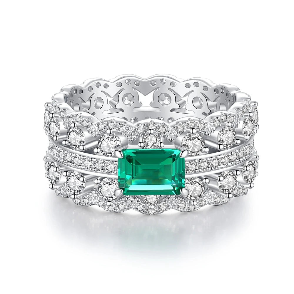 Emerald Sterling Silver Wedding Band