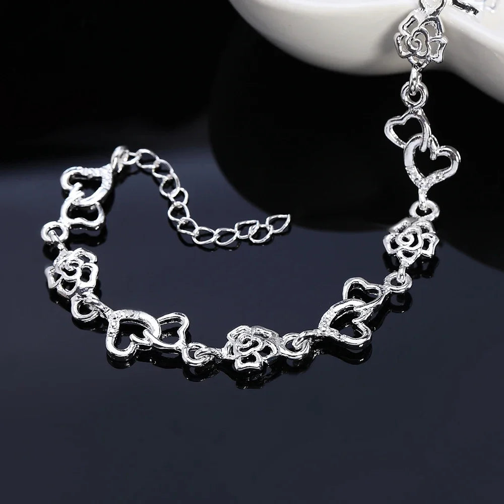 Sterling Silver Bracelet Heart Shape