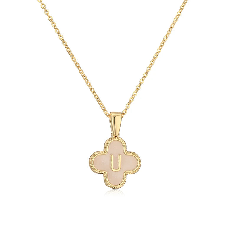 U Initials Flower Charm Necklace