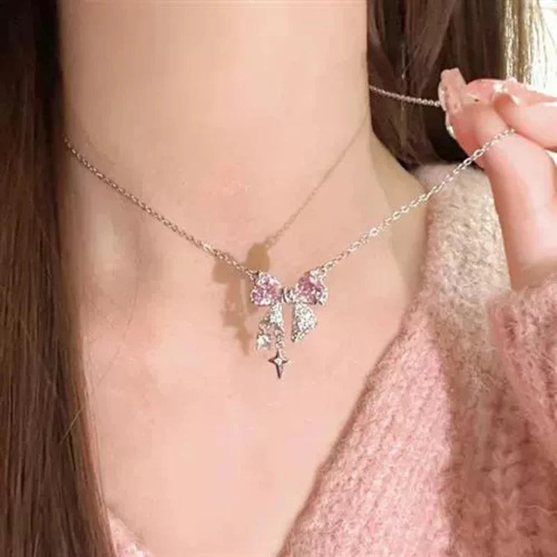 Sweet Pink Bow Fashion Necklace