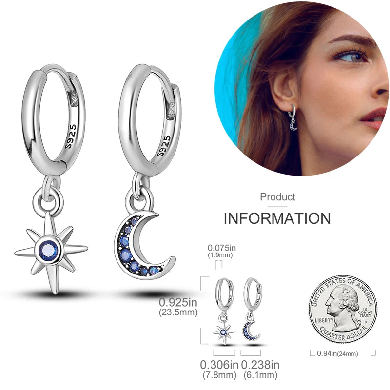 Star and Moon 925 Silver Women Earrings