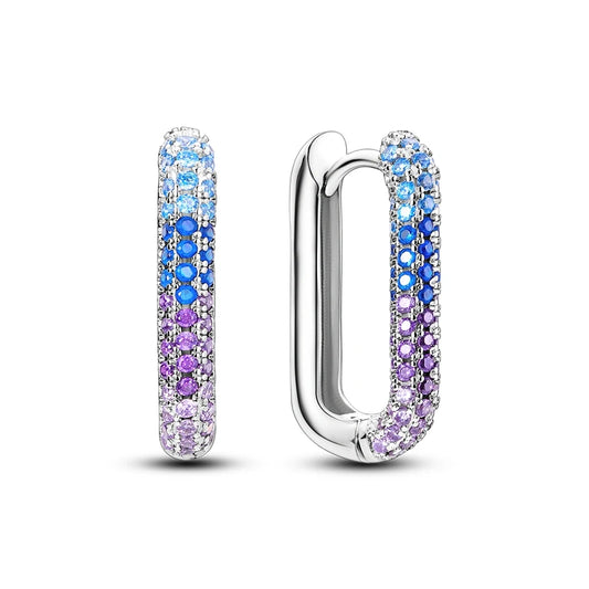 Silver Hoop Earring Colorful Diamond