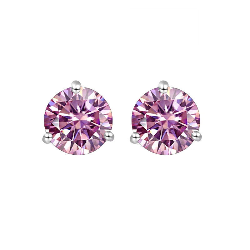 Pink Diamond Sterling Silver 1CT/2CT Stud Earrings