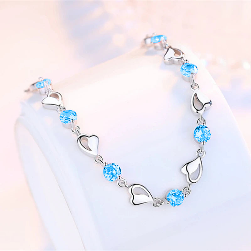 Sterling Silver Heart-Shaped Diamond Bracelet